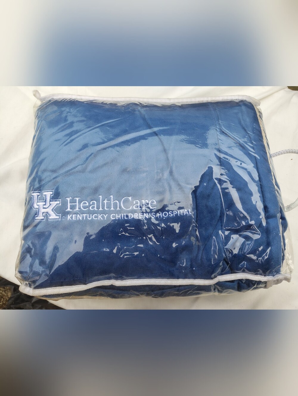UK Childrens Hospital Plush Reversible Blue and White Sherpa Blanket